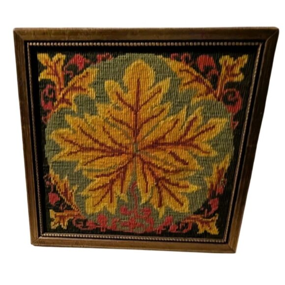 Vintage WonderArt "Foliage" Framed Needlepoint Fall Maple leaf Halloween - Picture 9 of 16